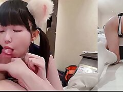 Japanese Cat Girl's Nyan-Packed Blowjob and Masturbation